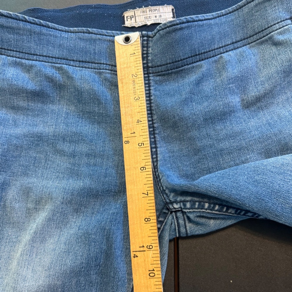 Free People Penny PullOn Flare Jeans 28 Blue High Rise Stretch Bell Bottom Boho - Picture 5 of 9